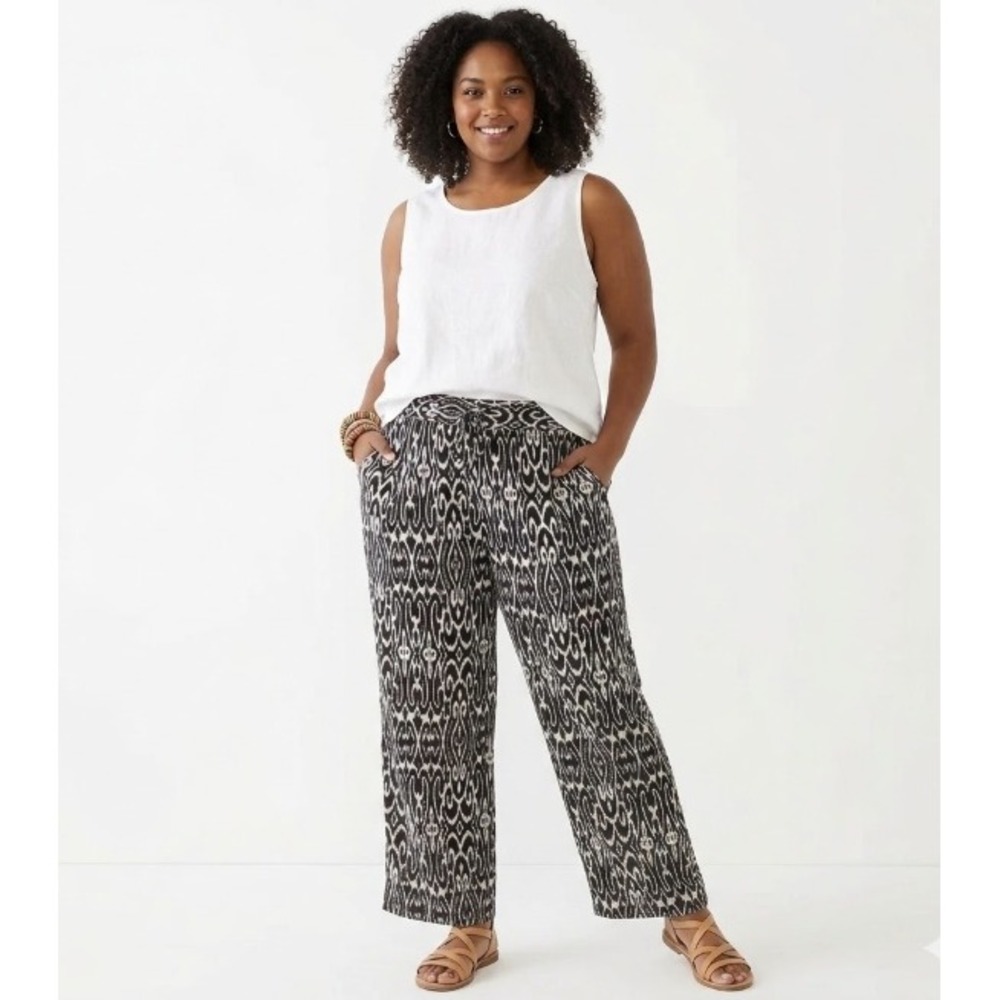 New INC International Concepts Black White Abstract Wide Leg Pull-on Pants 3X‎